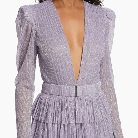 Sabina Musayev Carry Ruffled Mini Dress Metallic Foil V Neck Size XL Purple - Picture 8 of 11